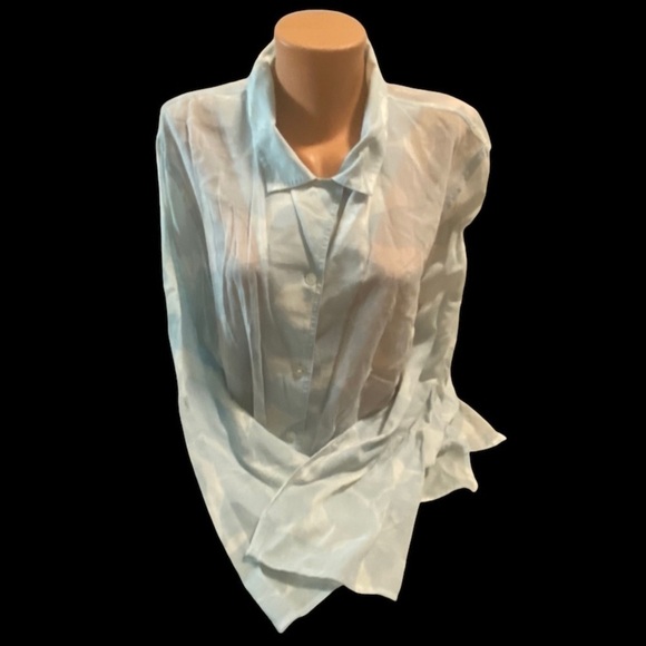 Elisabeth Liz Claiborne Floral Bell Sleeve Button Shirt Top 2X PLUS White Blue - Picture 12 of 14